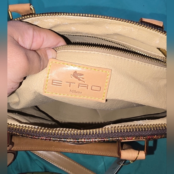 Etro Brown and Tan Paisley Italian Leather Alma Style Satchel - Picture 8 of 10